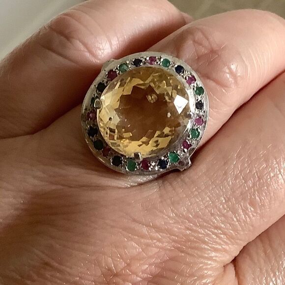 sterling SILVER 925 CITRINE/RUBY/EMERALD/BLUE SAPPHIRE  WOMAN RING - Picture 2 of 11